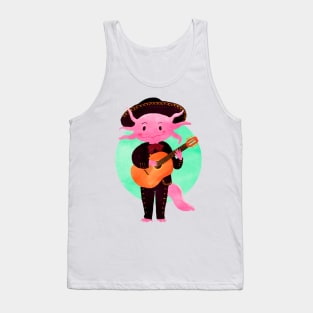 Axolotl with mariachi costume playing the guitar, Digital Art illustration Tank Top